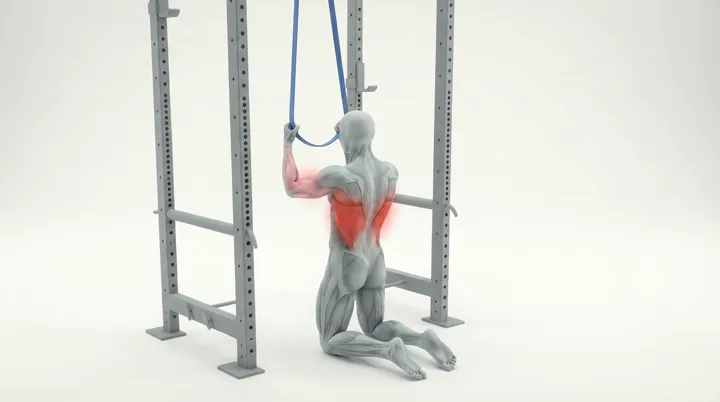 Band Kneeling Pulldown: the movement, targeting the Lats, using Band.