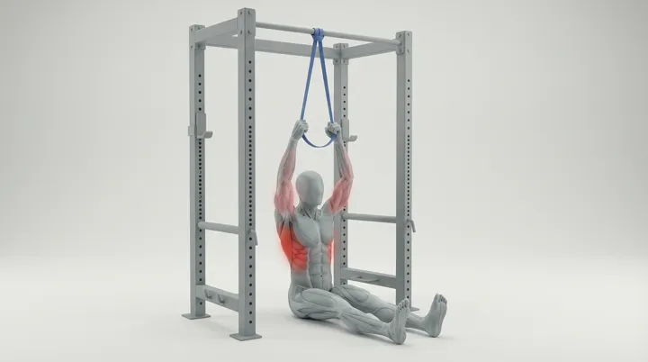 Band Seated Pulldown: the movement, targeting the Lats, using Band.