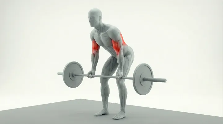 Barbell Bent Over Row: the movement, targeting the Lats, using Barbell.