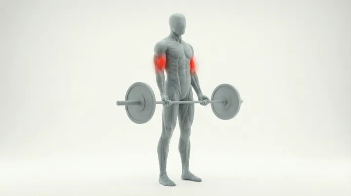Barbell Curl: the movement, targeting the Biceps, using Barbell.