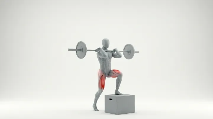 Barbell Front Rack Step Up Knee Drive: the movement, targeting the Quads, using Barbell.