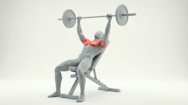 Barbell High Incline Bench Press: the movement, targeting the Upper chest, using Barbell.