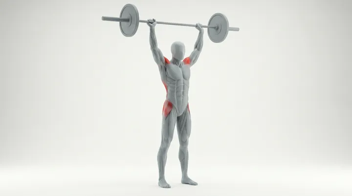 Muscle Snatch (Langhantel): Ausführung der Übung, Bauch als Zielmuskel, Langhantel.