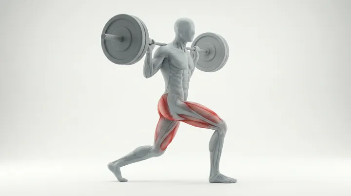 Barbell Split Squat: the movement, targeting the Glutes, using Barbell.