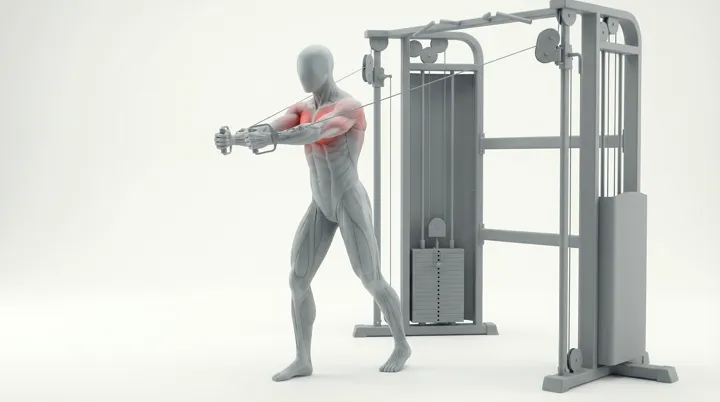 Cable Chest Press: the movement, targeting the Mid chest, using Cable.