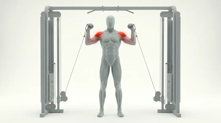 Cable Overhead Press: the movement, targeting the Front delts, using Cable.