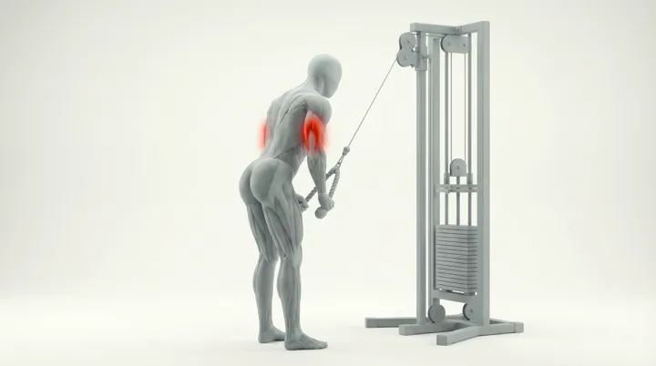 Cable Rope Pushdown: the movement, targeting the Triceps, using Cable.