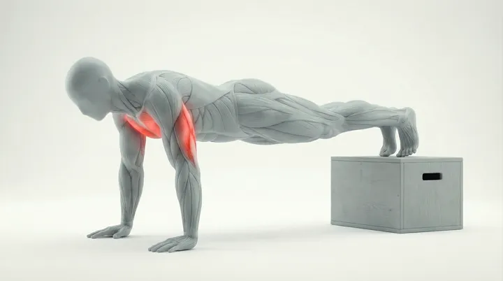Decline Push Up: the movement, targeting the Lower chest, using Bodyweight.