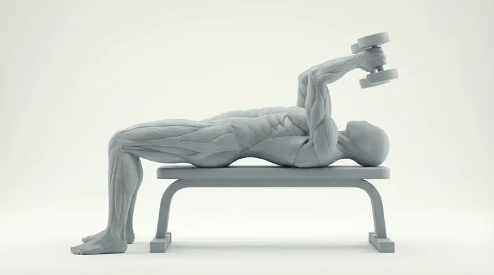 Dumbbell Decline Skullcrusher: the movement, targeting the Triceps, using Dumbbell.