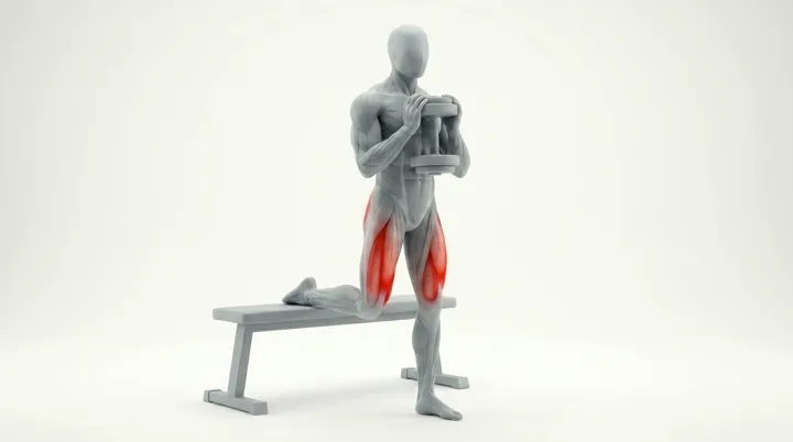 Dumbbell Goblet Bulgarian Split Squat: the movement, targeting the Glutes, using Dumbbell.