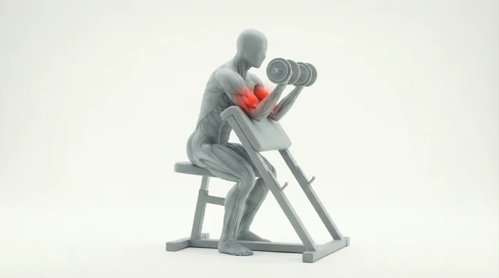 Dumbbell Preacher Curl: the movement, targeting the Biceps, using Dumbbell.