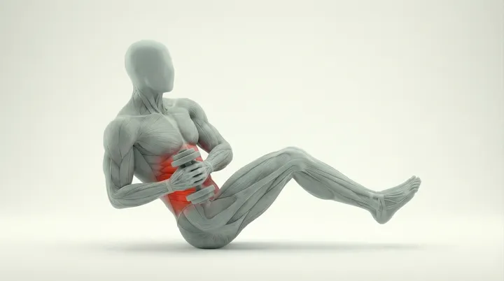 Dumbbell Russian Twist: the movement, targeting the Obliques, using Dumbbell.