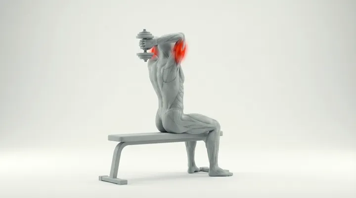 Dumbbell Seated Overhead Tricep Extension: the movement, targeting the Triceps, using Dumbbell.