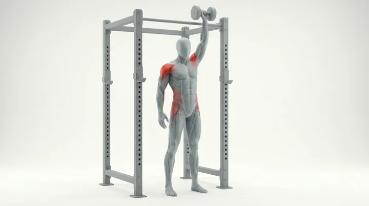 Dumbbell Single Arm Clean And Press: the movement, targeting the Abs, using Dumbbell.