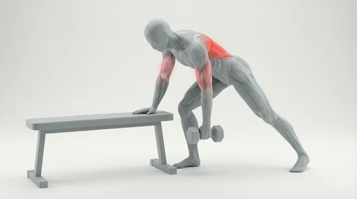 Dumbbell Single Arm Row: the movement, targeting the Lats, using Dumbbell.
