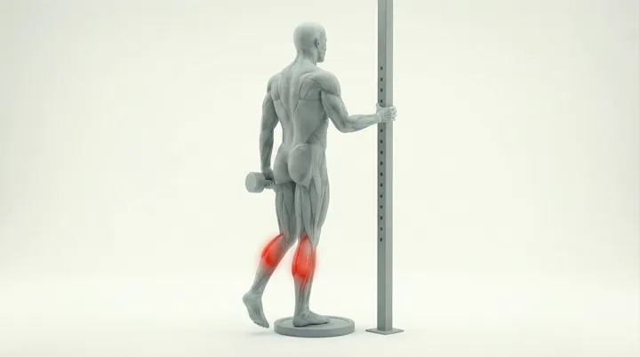 Dumbbell Single Leg Calf Raise: the movement, targeting the Calves, using Dumbbell.