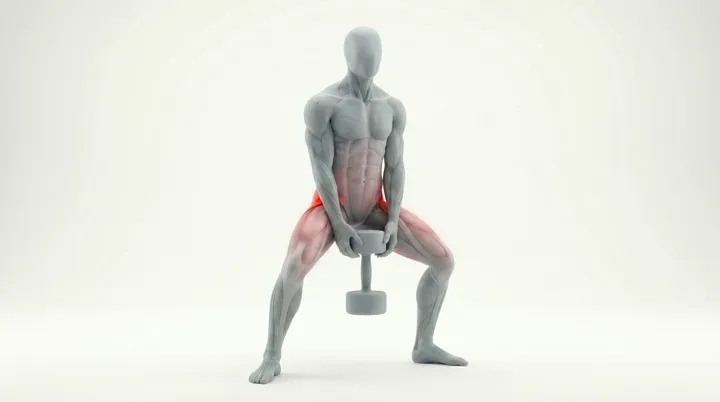 Dumbbell Sumo Squat: the movement, targeting the Glutes, using Dumbbell.