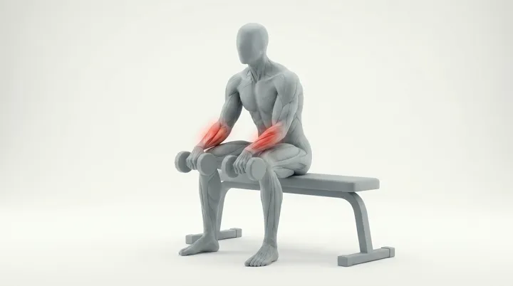 Dumbbell Wrist Extension: the movement, targeting the Forearms, using Dumbbell.