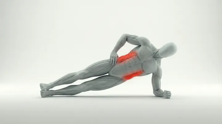 Seitliches Unterarm-Plank: Ausführung der Übung, Bauch als Zielmuskel, Eigengewicht.