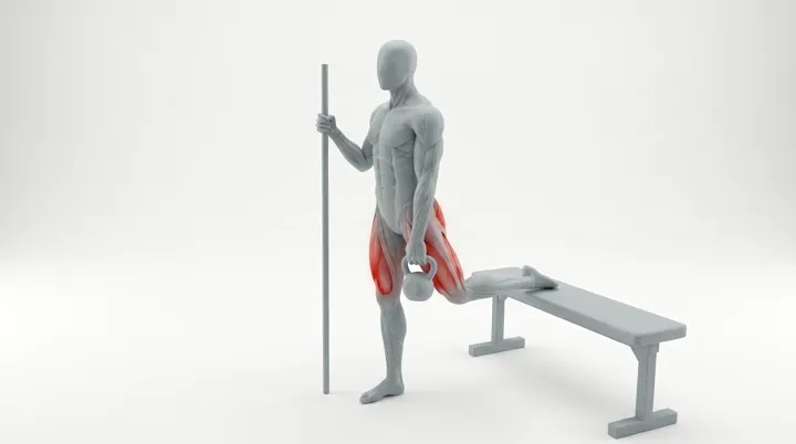 Kettlebell Assisted Bulgarian Split Squat: the movement, targeting the Glutes, using Kettlebell.
