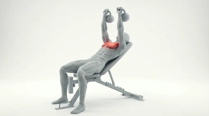 Kettlebell Incline Bench Press: the movement, targeting the Upper chest, using Kettlebell.