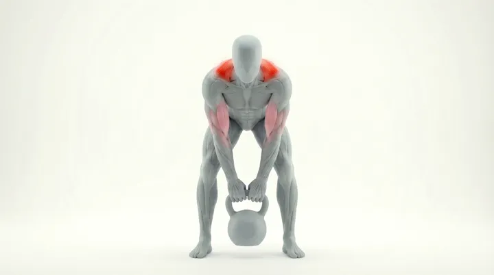 Kettlebell Row (Single): the movement, targeting the Upper back, using Kettlebell.