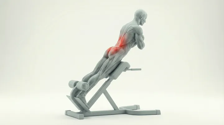 Machine 45 Degree Back Extension: the movement, targeting the Abs, using Machine.