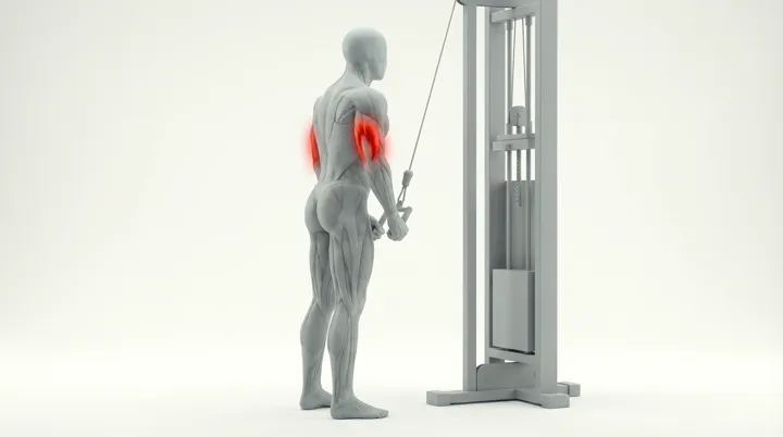Machine Cable V Bar Push Downs: the movement, targeting the Triceps, using Machine.