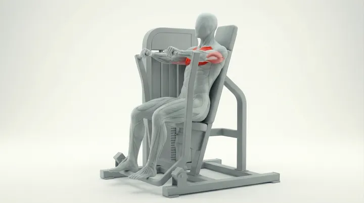 Machine Chest Press: the movement, targeting the Mid chest, using Machine.