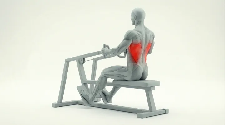 Machine Neutral Row: the movement, targeting the Lats, using Machine.