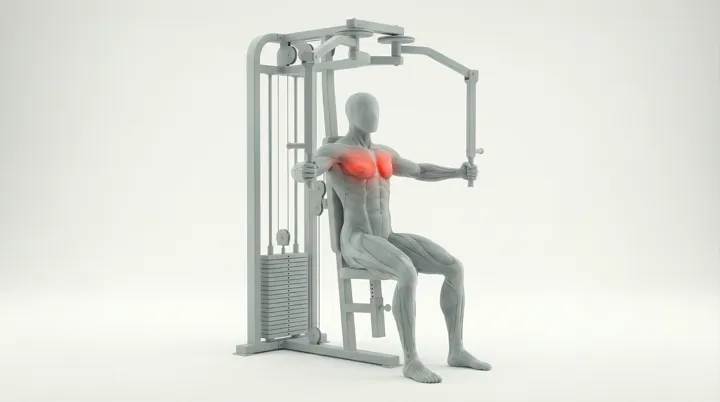 Machine Pec Fly: the movement, targeting the Mid chest, using Machine.