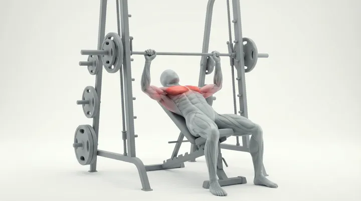 Smith Machine Incline Bench Press: the movement, targeting the Upper chest, using Machine.