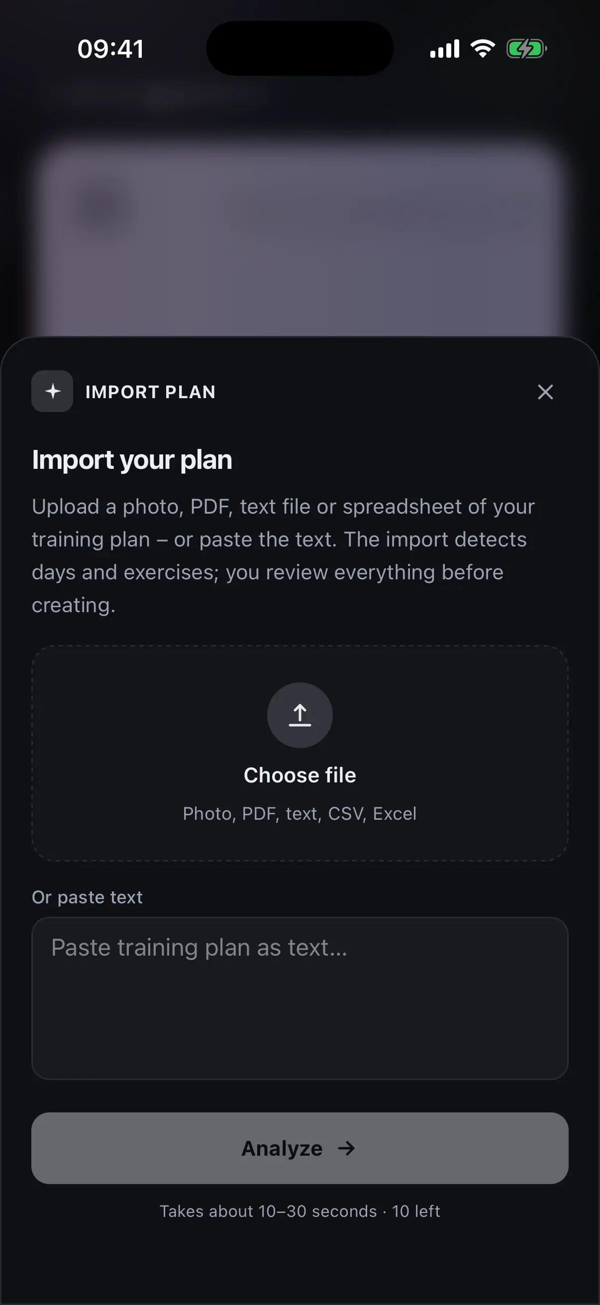 Plan import in nocardio from a photo, PDF or text