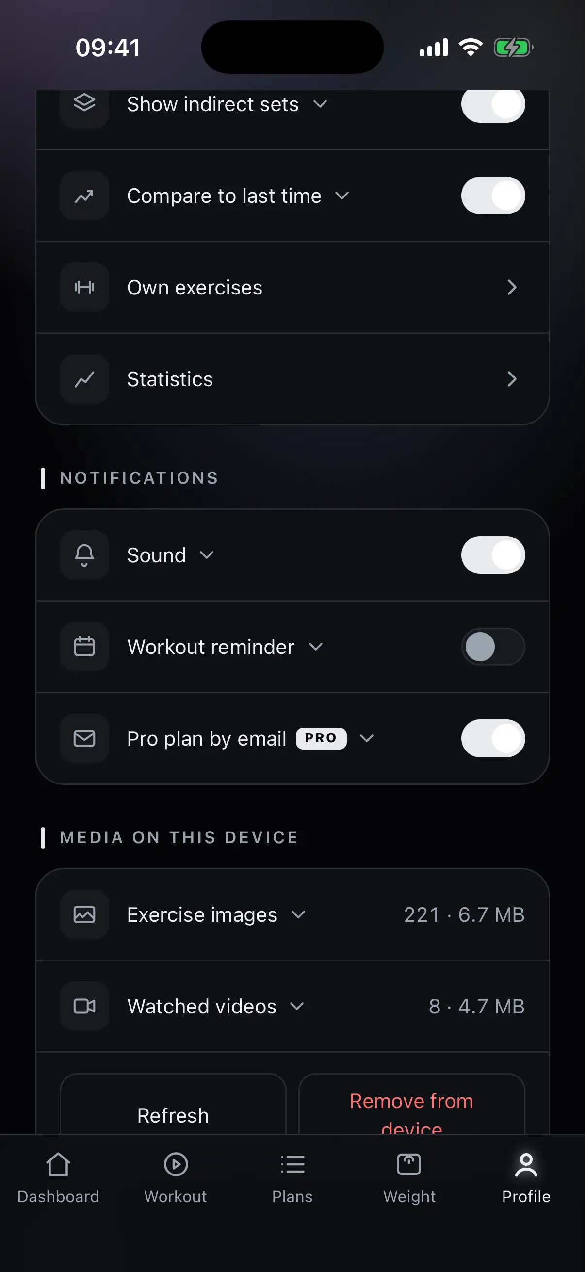 Notifications and media on the device in the profile