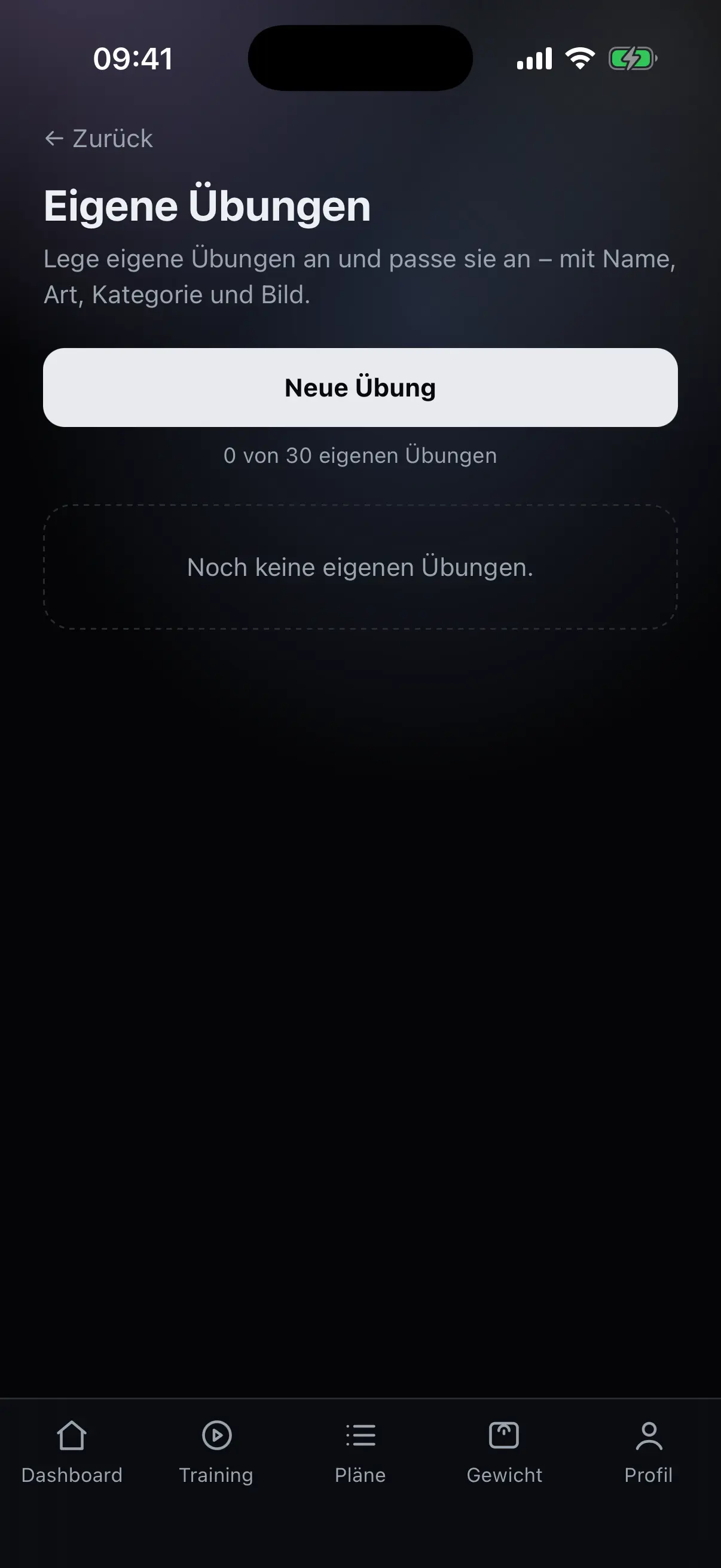 Eigene Übungen anlegen im Profil von nocardio
